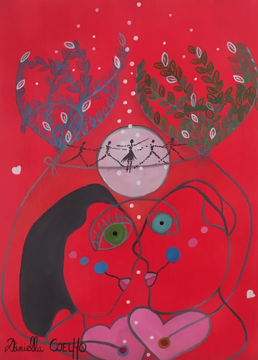 Pintura intitulada "Les amoureux et la…" por Daniella Coelho, Obras de arte originais, Acrílico
