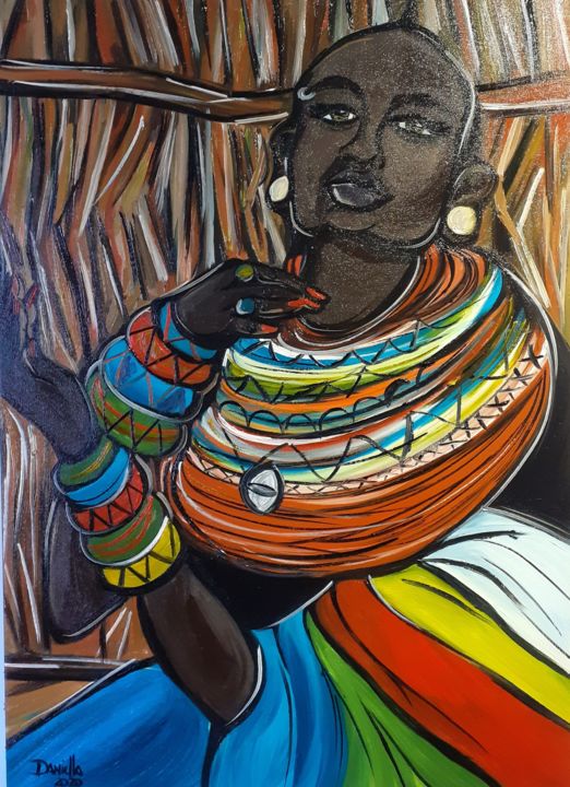 Pintura intitulada "AFRICANA" por Daniella Santos, Obras de arte originais, Óleo