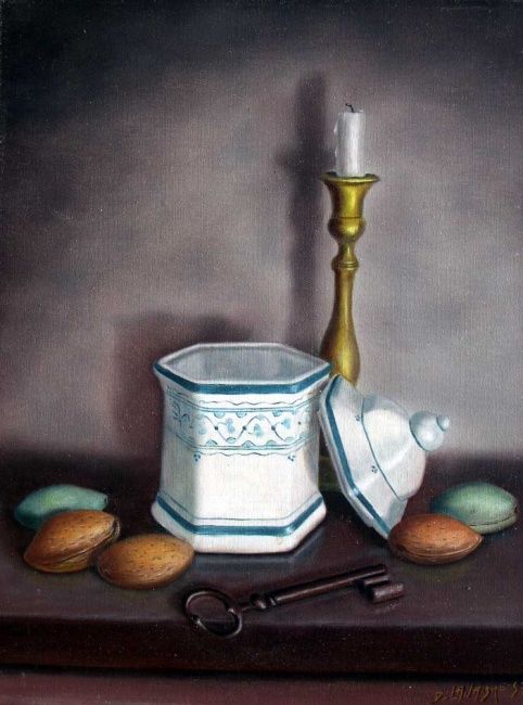 Pintura titulada "pot et chandelier" por Daniel Lavabre, Obra de arte original, Oleo