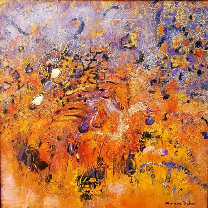 Pittura intitolato "Tableau orange et v…" da Danielle Alarcon Dalvin, Opera d'arte originale, Acrilico