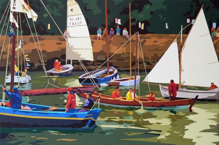Peinture intitulée "La fête au port" par Danielle Braillon (DANIELL), Œuvre d'art originale, Huile