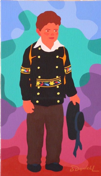 Peinture intitulée "Petit garçon au cha…" par Danielle Braillon (DANIELL), Œuvre d'art originale, Huile