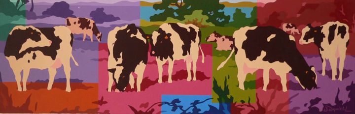 Peinture intitulée "Les vaches" par Danielle Braillon (DANIELL), Œuvre d'art originale, Huile