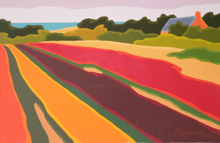 Peinture intitulée "Les champs de tulip…" par Danielle Braillon (DANIELL), Œuvre d'art originale, Huile