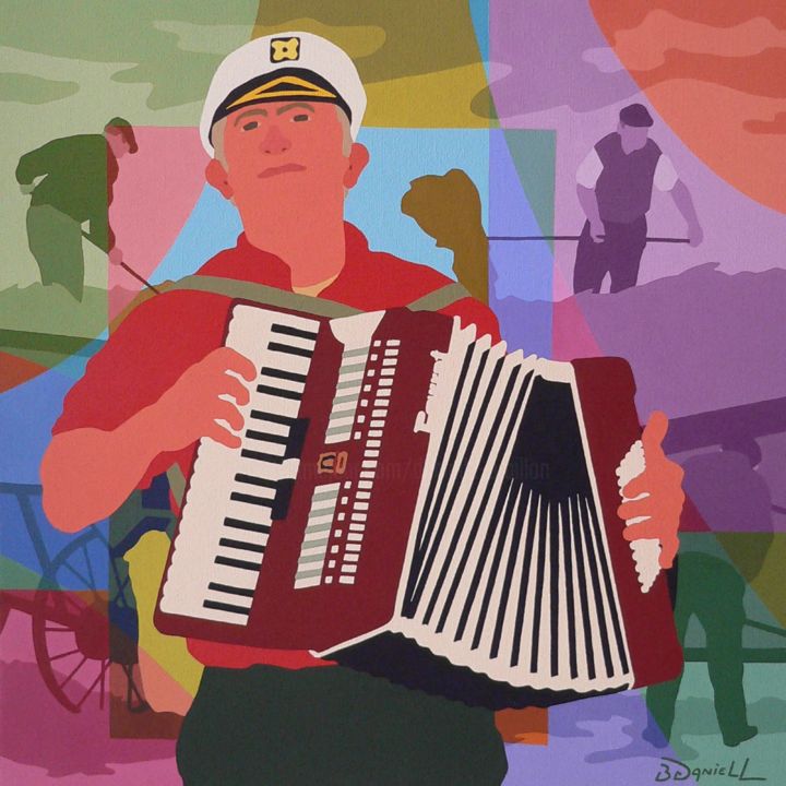 Pintura intitulada "L'accordéoniste" por Danielle Braillon (DANIELL), Obras de arte originais, Óleo