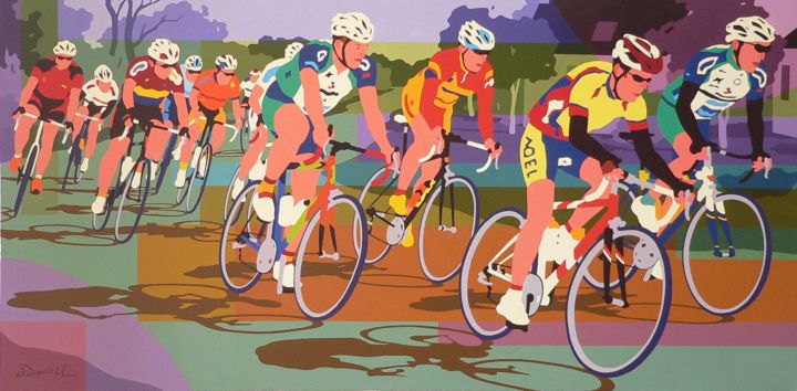 "La course cycliste" başlıklı Tablo Danielle Braillon (DANIELL) tarafından, Orijinal sanat, Petrol