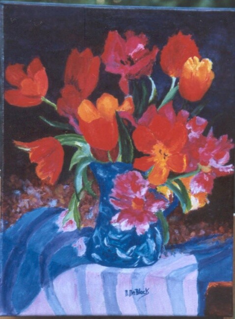 Peinture intitulée "Les tulipes" par Danielle De  Block, Œuvre d'art originale