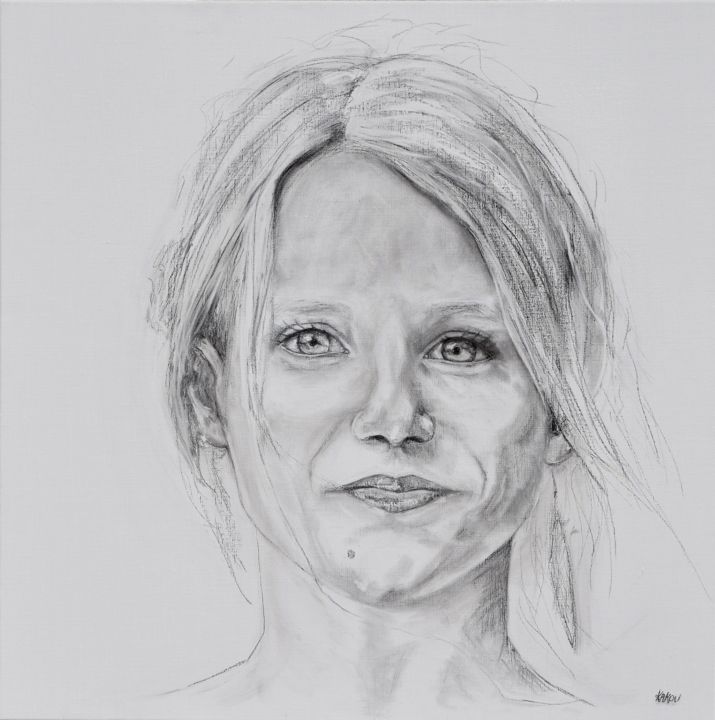 Drawing titled "Jane" by Danielle Dumestre, Original Artwork, Charcoal Mounted on Wood Stretcher frame