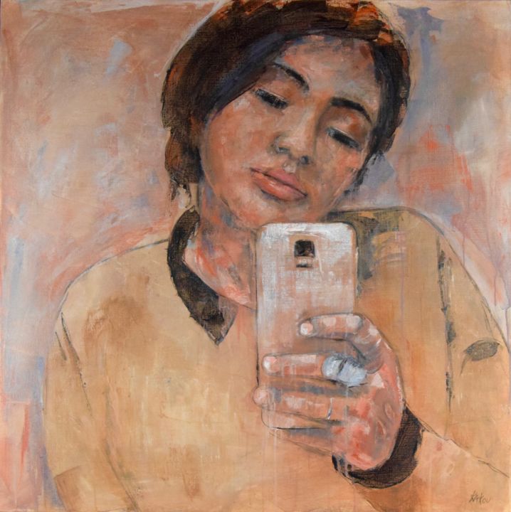 Painting titled "Génération Selfie 8…" by Danielle Dumestre, Original Artwork, Acrylic Mounted on Wood Stretcher frame
