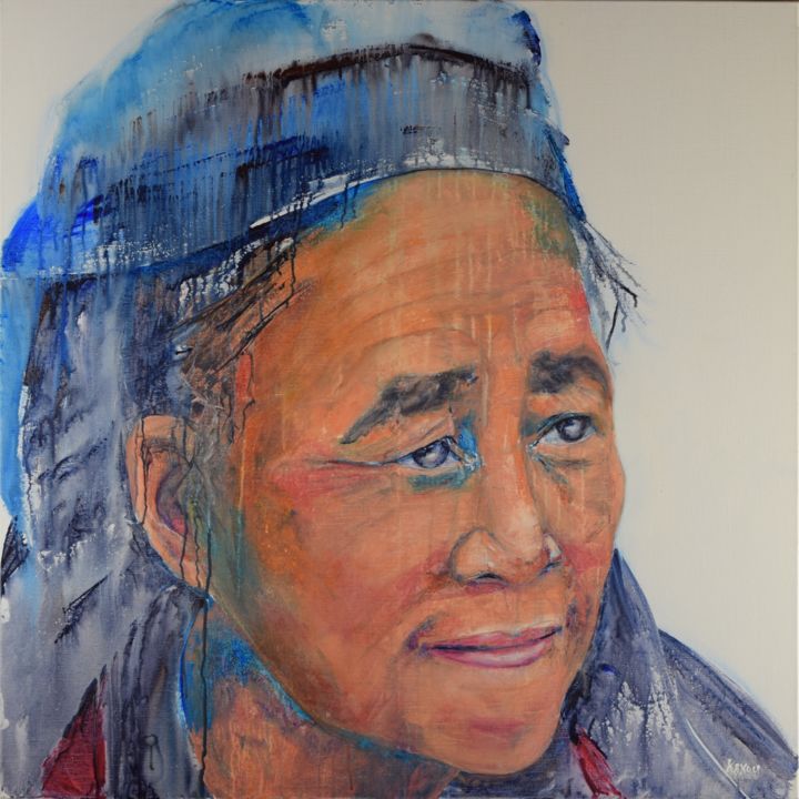 Painting titled "Portrait d'Ailleurs…" by Danielle Dumestre, Original Artwork, Acrylic Mounted on Wood Stretcher frame