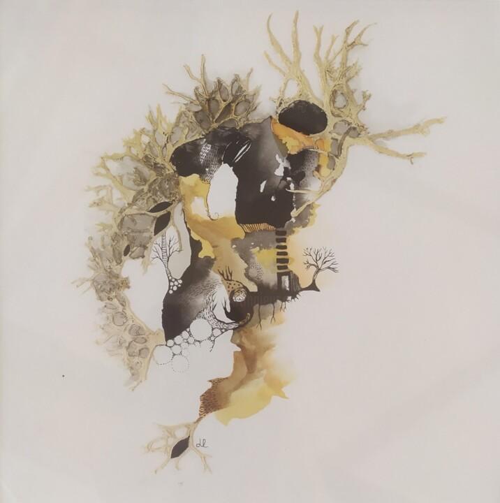Disegno intitolato "Histoire de Lichens…" da Danielle Lequin, Opera d'arte originale, Inchiostro Montato su Vetro