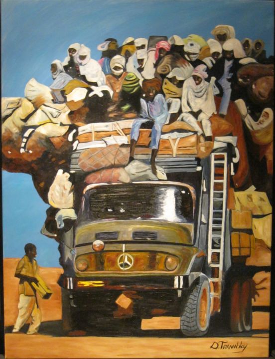 Painting titled "Camion mercedes en…" by Danielle Tremblay, Original Artwork, Oil