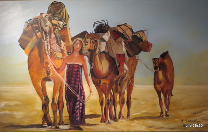 Painting titled "Les chameaux" by Danielle Tremblay, Original Artwork, Oil