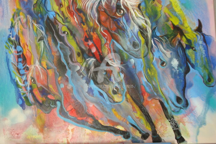 Pittura intitolato "la chevauchée fanta…" da Danielle Vasa, Opera d'arte originale, Olio Montato su Telaio per barella in le…