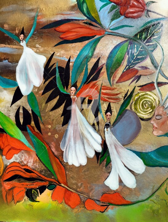 Schilderij getiteld "floréales" door Danielle Vasa, Origineel Kunstwerk, Olie Gemonteerd op Frame voor houten brancard