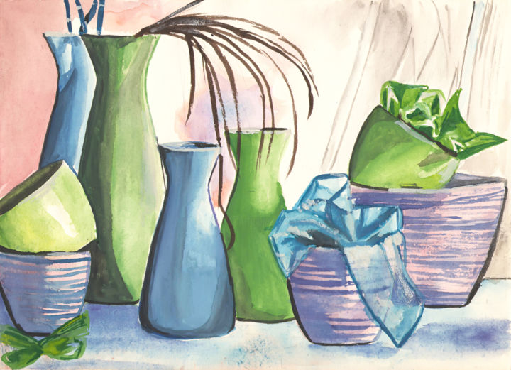 Painting titled "Vases.jpg" by Kitty_danielle, Original Artwork, Gouache