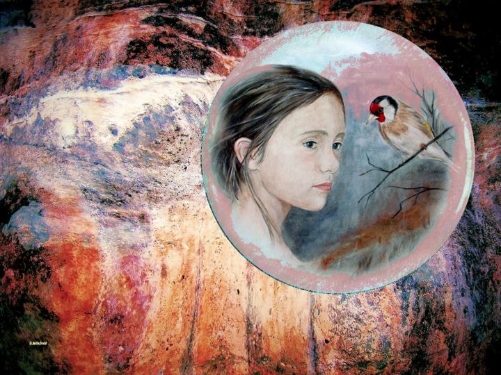 Arts numériques intitulée "La fillette et le c…" par Danielle Bellefroid, Œuvre d'art originale, Peinture numérique