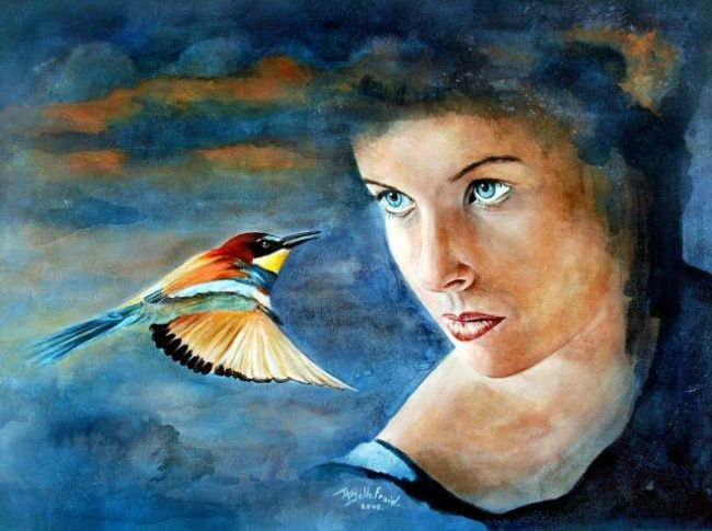 Pittura intitolato "Fait comme l'oiseau" da Danielle Bellefroid, Opera d'arte originale