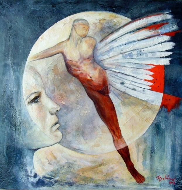 Peinture intitulée "Angel ou Icare ?" par Danielle Bellefroid, Œuvre d'art originale, Huile