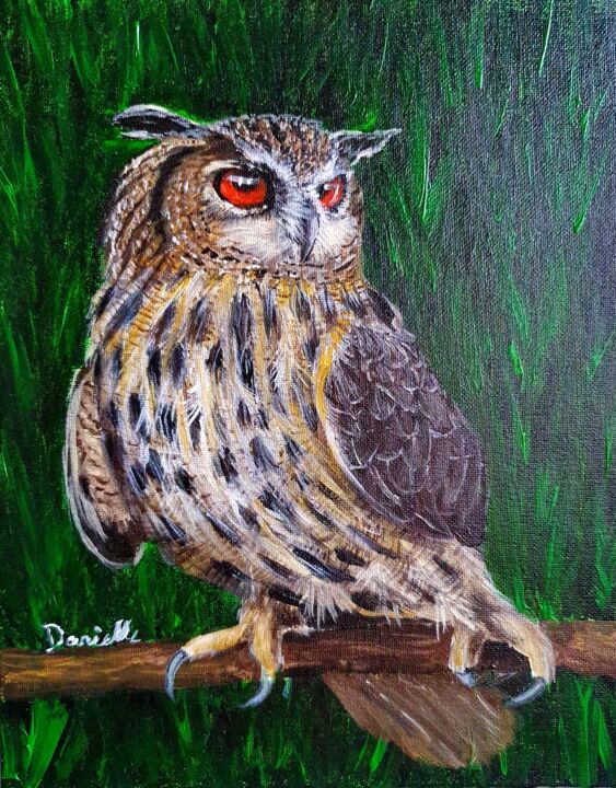 Peinture intitulée "Owl 2" par Danielle Siauw, Œuvre d'art originale, Acrylique Monté sur Panneau de bois