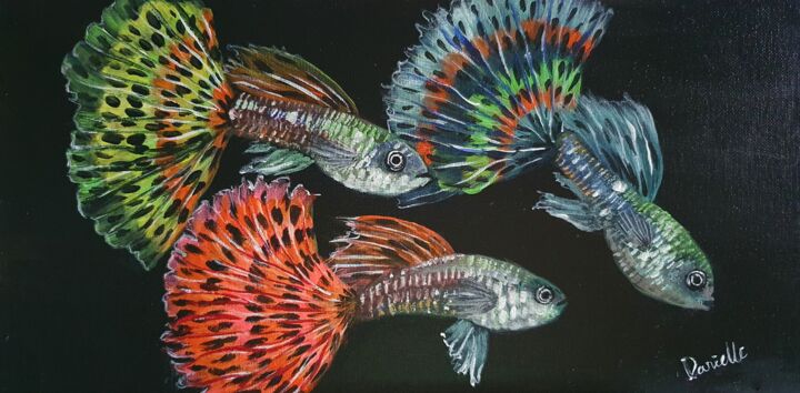 Schilderij getiteld "Guppies 1" door Danielle Siauw, Origineel Kunstwerk, Acryl Gemonteerd op Karton