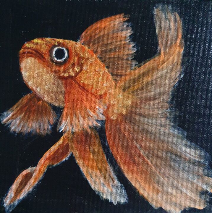 Painting titled "Goldfish 2" by Danielle Siauw, Original Artwork, Acrylic Mounted on Wood Panel