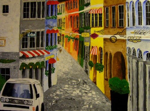 Malerei mit dem Titel "Streets of Salzburg" von Danielle Siauw, Original-Kunstwerk, Öl