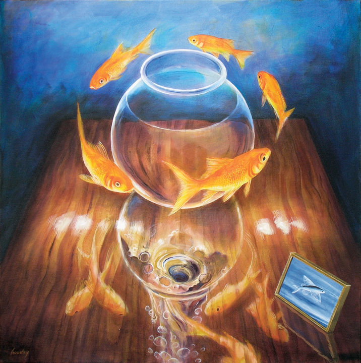 Painting titled "Goldfish IV" by Daniel Loveday, Original Artwork, Acrylic