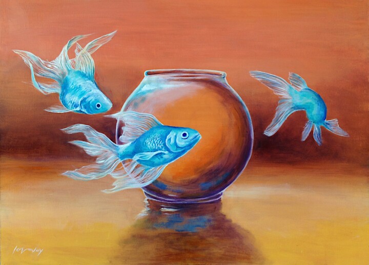 Painting titled "Goldfish XLIV" by Daniel Loveday, Original Artwork, Oil