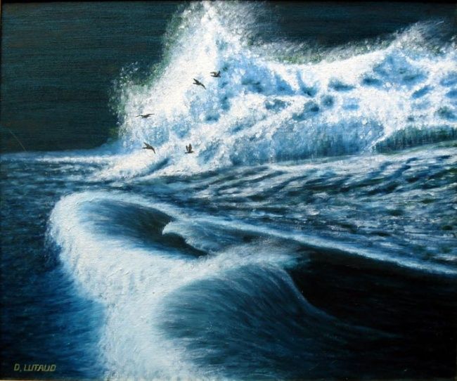 Painting titled "Tsunami de nuit…" by Daniel Lutaud, Original Artwork, Oil