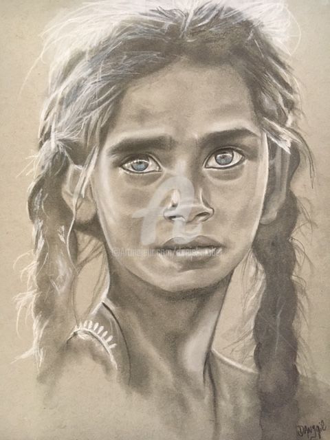 Dessin intitulée ""REGARD LOINTAIN" -…" par Danygil, Œuvre d'art originale, Crayon