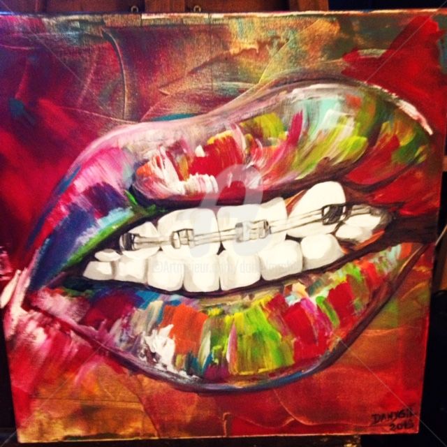 Painting titled ""UNE BOUCHE AVEC AP…" by Danygil, Original Artwork, Acrylic