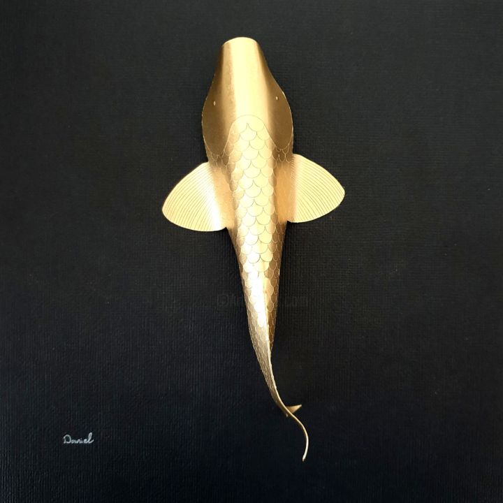 Sculpture titled "EXTRA BIG GOLD KOI…" by Daniel Du Preez, Original Artwork, Paper