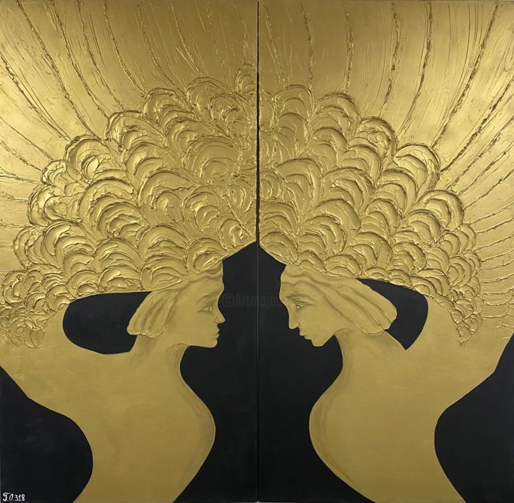 Картина под названием "The “Cherubim” Gold…" - Holy Art, Подлинное произведение искусства, Акрил
