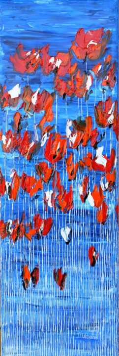 Painting titled "Poppies On Blue Sky…" by Daniel Urbaník, Original Artwork, Oil