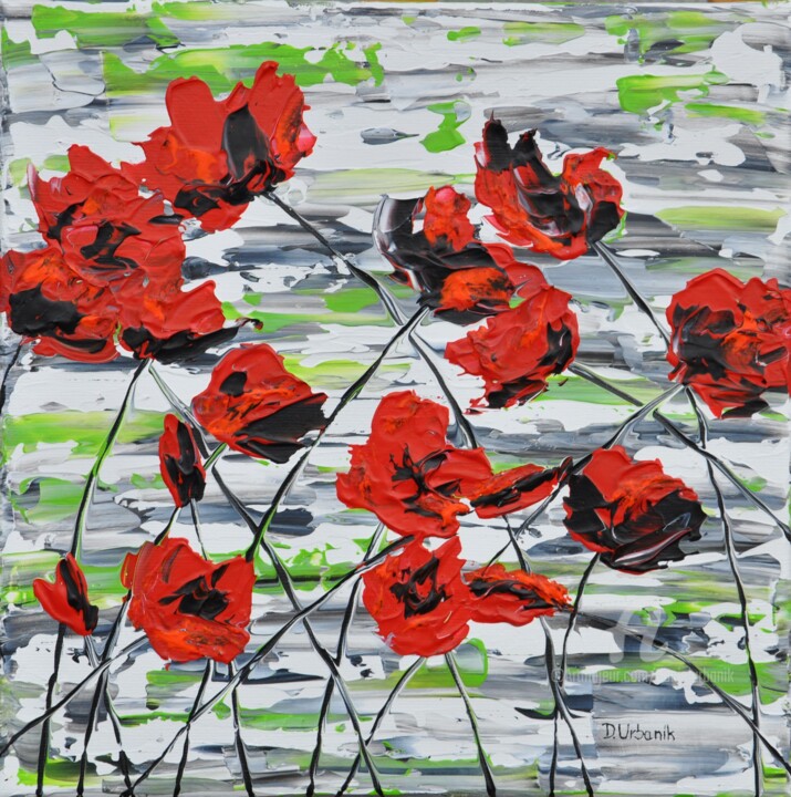 Painting titled "Red Poppies 3" by Daniel Urbaník, Original Artwork, Acrylic