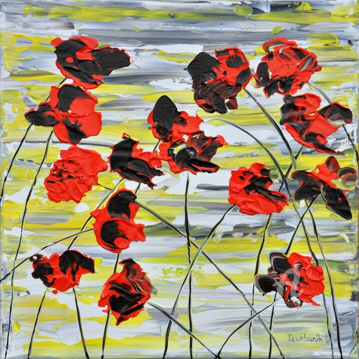 Painting titled "Red Poppies 4" by Daniel Urbaník, Original Artwork, Acrylic