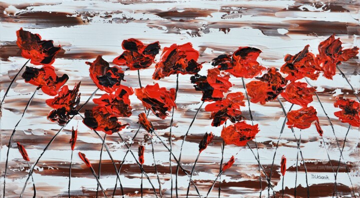 Painting titled "Red Poppies 3 90x50…" by Daniel Urbaník, Original Artwork, Acrylic