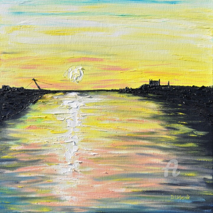 Painting titled "Sunset over Bratisl…" by Daniel Urbaník, Original Artwork, Oil