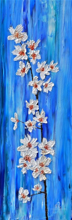 Painting titled "Flowering Cherries" by Daniel Urbaník, Original Artwork, Oil