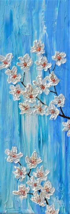 Painting titled "Flowering Cherries 1" by Daniel Urbaník, Original Artwork, Oil