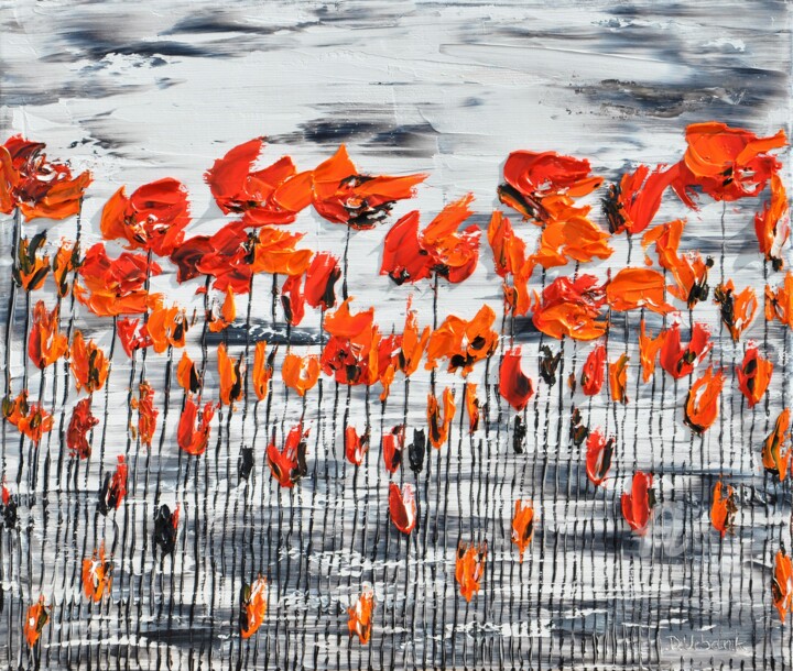 Painting titled "Flora Poppies 2" by Daniel Urbaník, Original Artwork, Oil