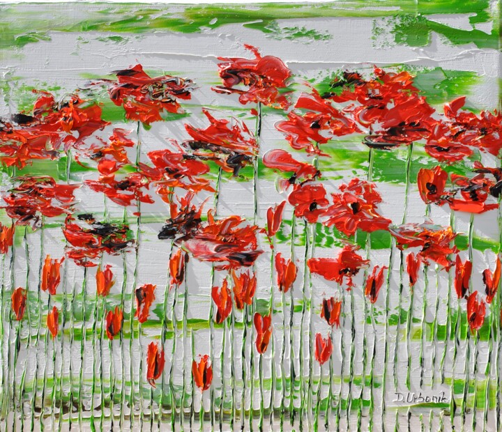 Painting titled "Flora Poppies 5" by Daniel Urbaník, Original Artwork, Oil