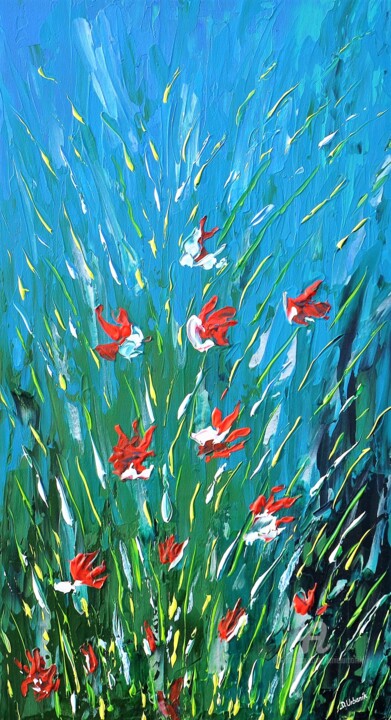 Painting titled "Abstract Poppies" by Daniel Urbaník, Original Artwork, Acrylic