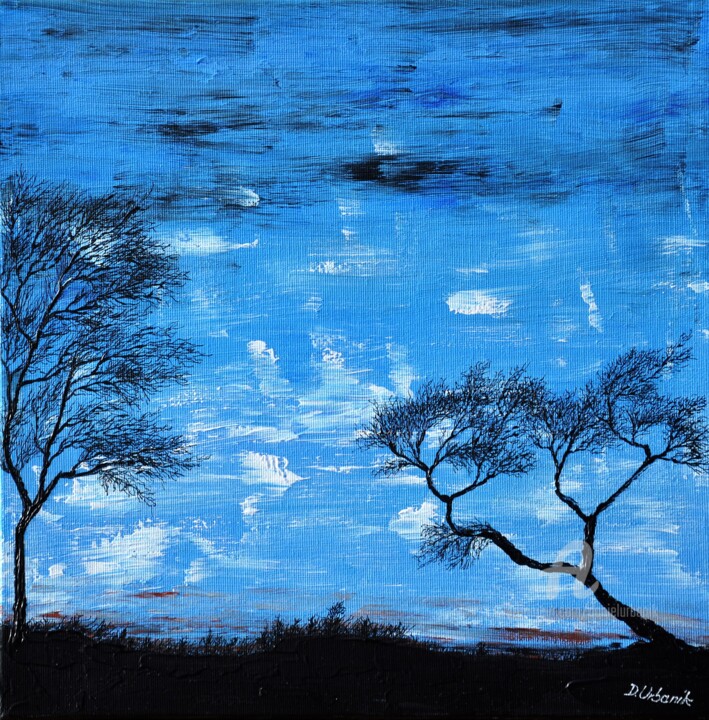 Painting titled "Evening Landscape" by Daniel Urbaník, Original Artwork, Acrylic