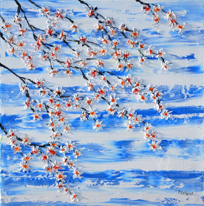 Painting titled "Cherries in the spr…" by Daniel Urbaník, Original Artwork, Oil