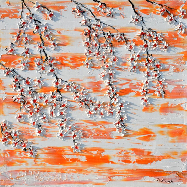 Painting titled "Cherries in the spr…" by Daniel Urbaník, Original Artwork, Oil