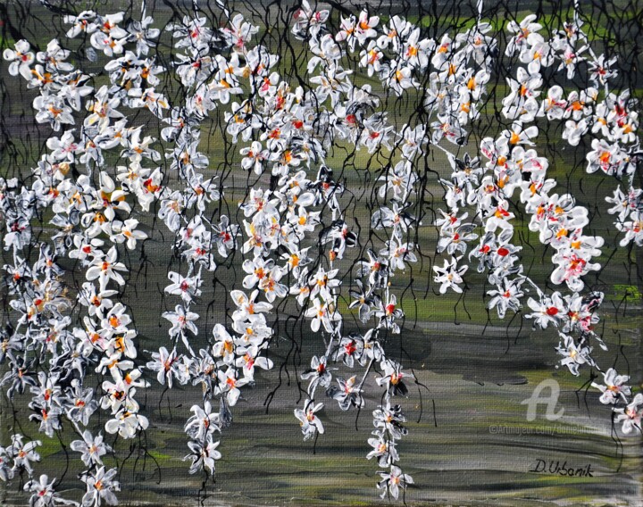 Painting titled "White Cherries 1" by Daniel Urbaník, Original Artwork, Acrylic
