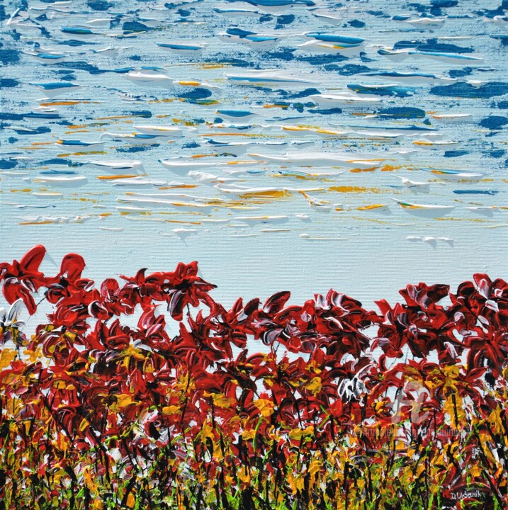 Painting titled "Wild Poppies Meadow" by Daniel Urbaník, Original Artwork, Acrylic