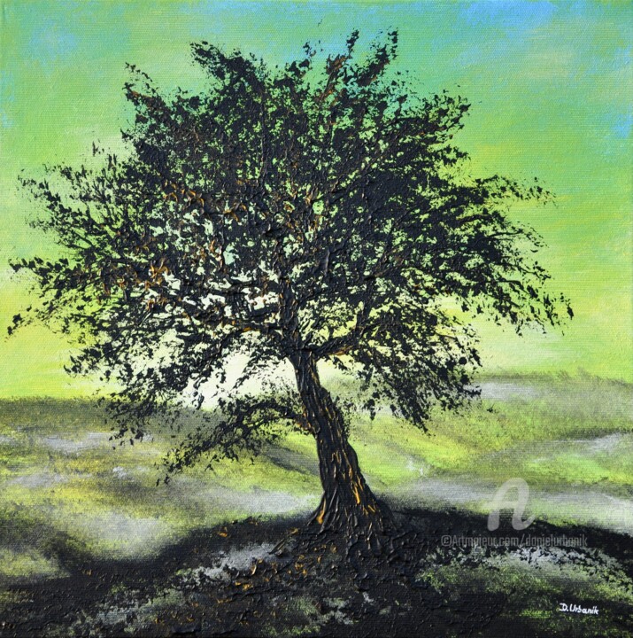 Painting titled "Green Landscape" by Daniel Urbaník, Original Artwork, Acrylic